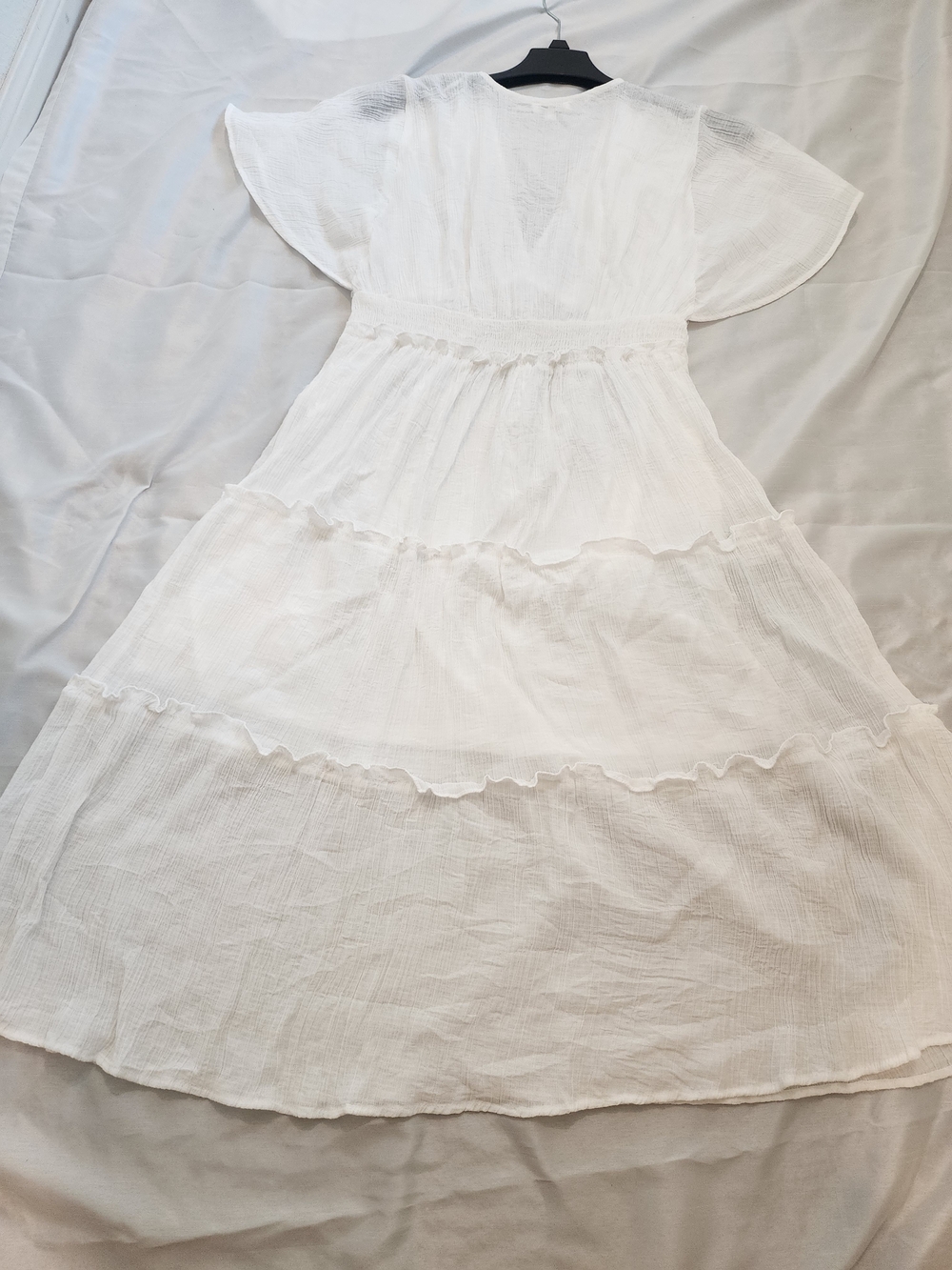 Umgee White Gauzy V-Neck Tiered Dress - Picture 6 of 7